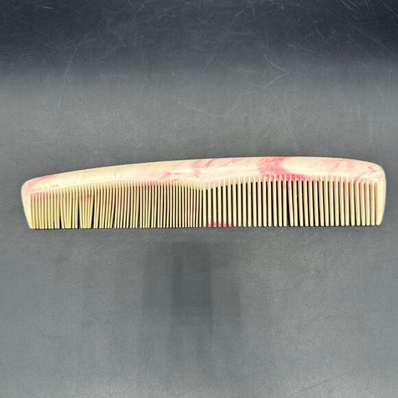 Vintage Plastic Hair Comb Pink White Marbled Swirl USA Retro Bathroom Vanity - Picture 3 of 9